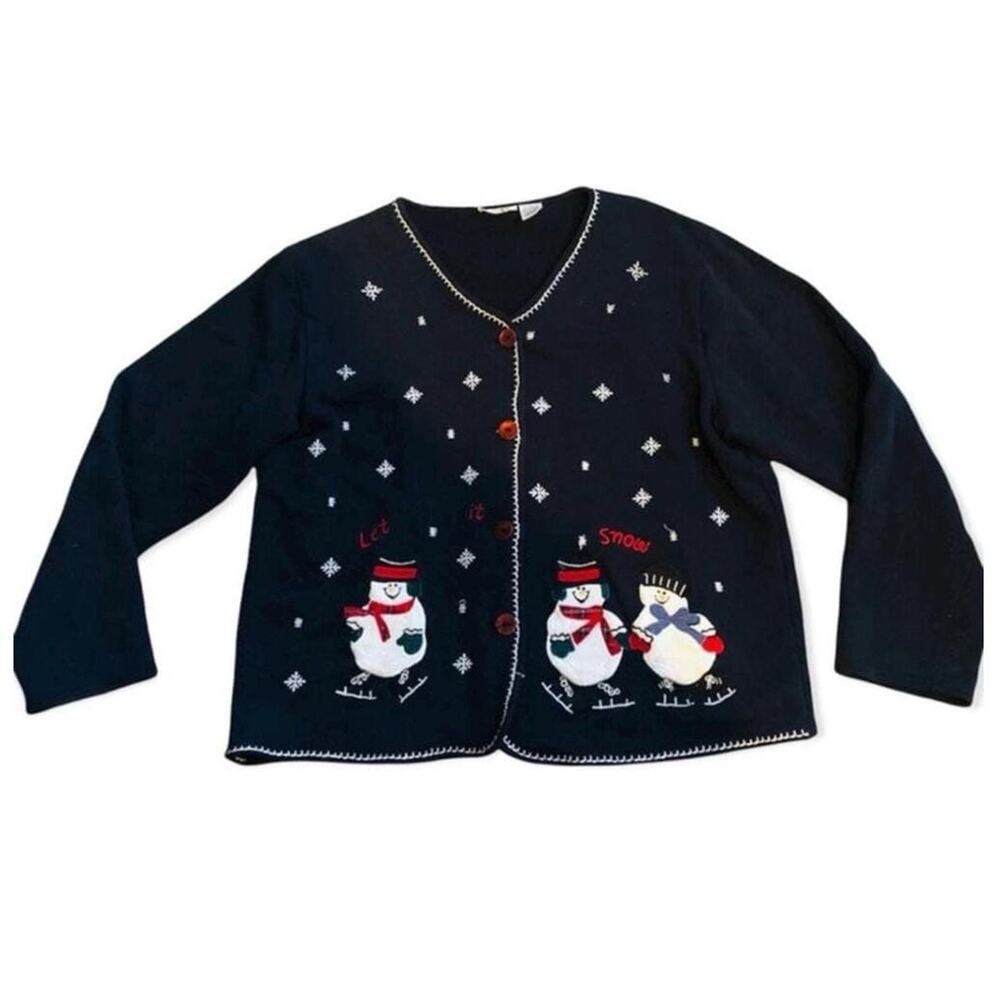 Vintage Paul Harris Design Snowman Cardigan Large Let It Snow Christmas Sweater